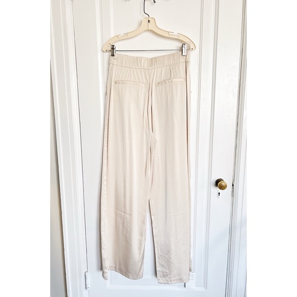 SOLD Abercrombie • Satin Tailored Wide Leg Pant trouser silky flat front Cream - Picture 13 of 15